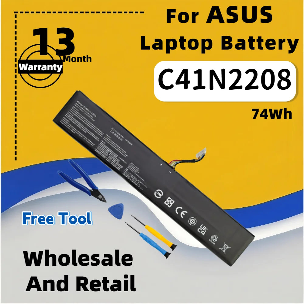 FRLESUI C41N2208 74Wh 77.4Wh Battery For ASUS ROG ALLY Gaming Handheld Series of RC71L/PC71L High Capacity Free All Tools