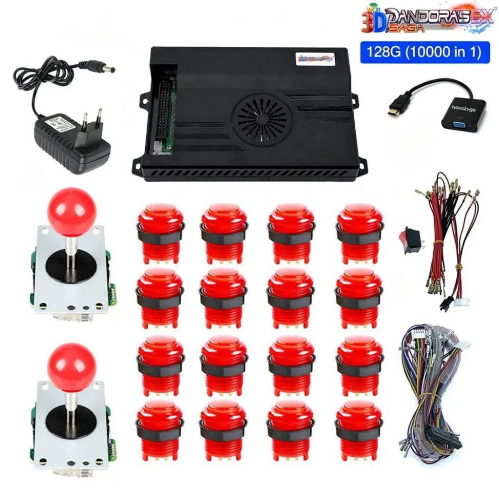 128GB 3D Pandora Saga Box EX2 10000 in 1 DIY Kit Arcade Game Console 8 Way Joystick Led Lights Button Cabinet Bartop 2 Playes