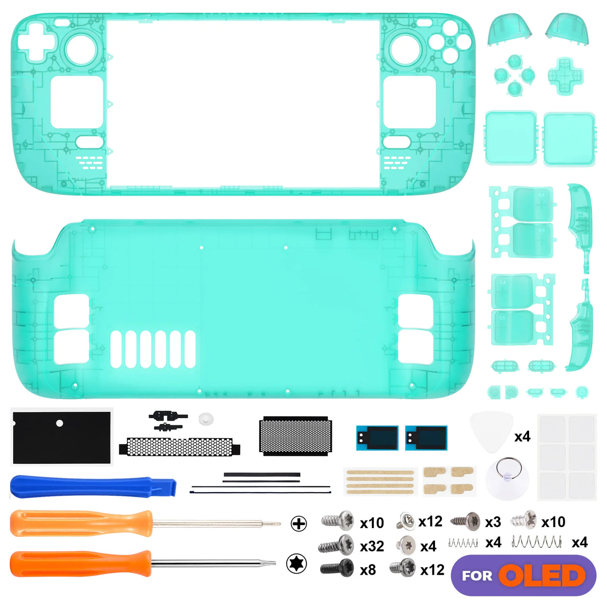 eXtremeRate Replacement Full Set Housing Shell W/Buttons for Steam Deck OLED Clear DIY Faceplate Back Plate Trackpad Case