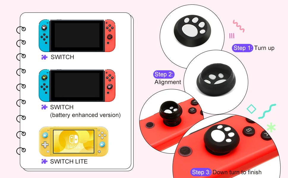2pcs Cute Cat Claw Design Thumb Grip Caps Thumb Grips Analog
