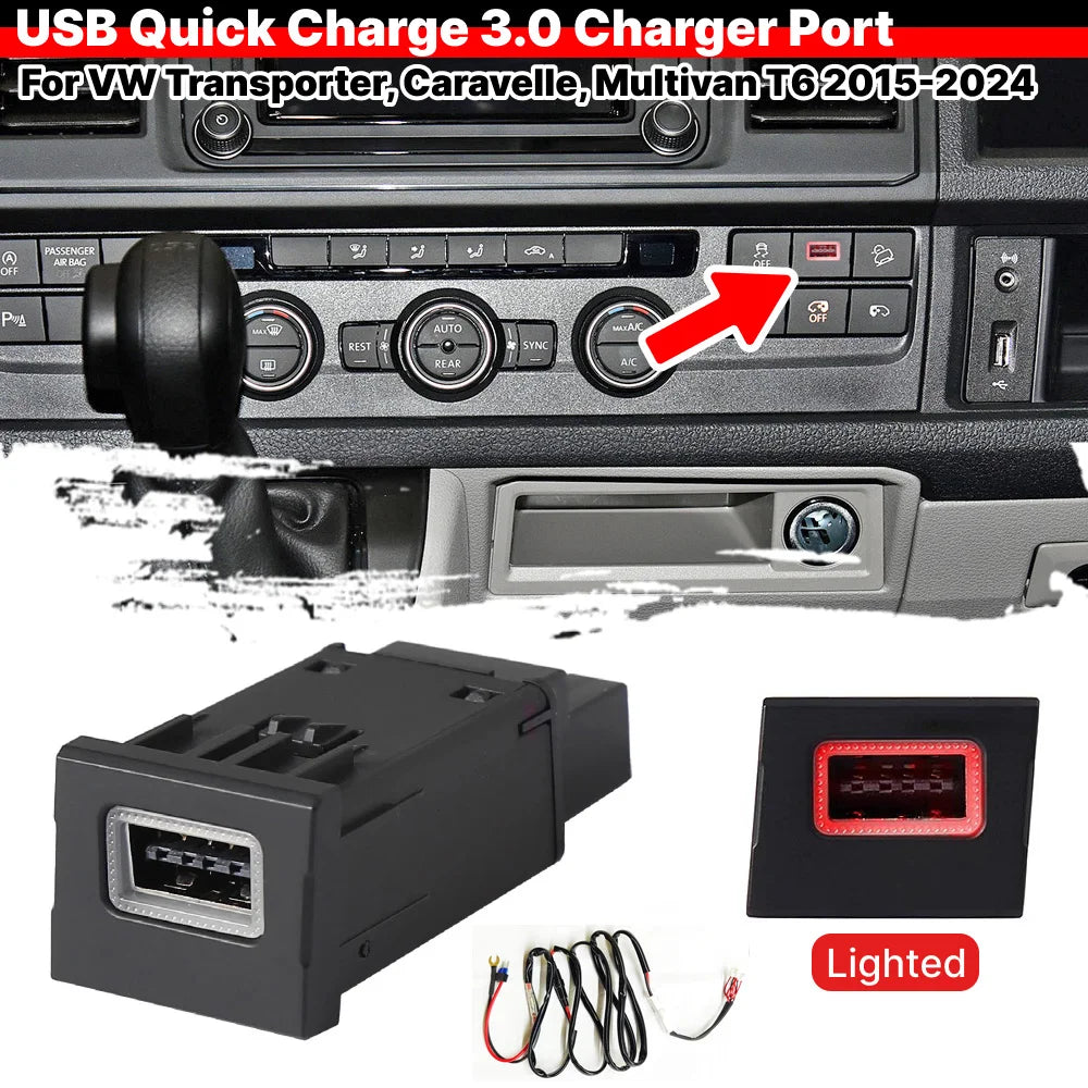 Center Console Switch Button Upgrade Convert USB-A QC3.0 Por