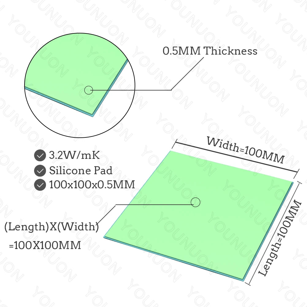 2 Pieces 100x100mm Thermal Pad 0.5mm/1mm/1.5mm/2mm/2.5mm/3mm/4mm/5mm Thickness GPU CPU Heatsink Cooling Conductive Silicone Pad