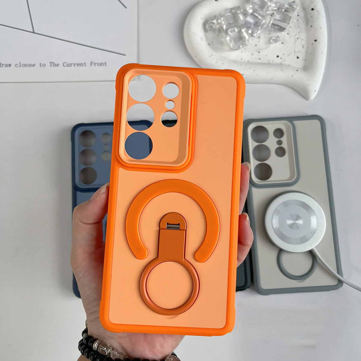 Shockproof Armor Matte For Magsafe Magnetic Case For Samsung Galaxy S26 S25 Edge S24 S23 Ultra Plus FE Handheld Grip Stand Cover