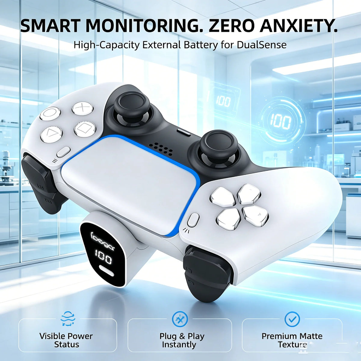 For PS5 Controller 2000mAh Type C Battery LED Display Play a