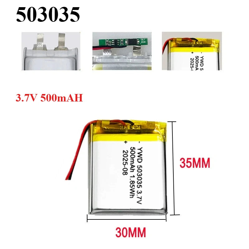 3.7V 500mAh 503035 Rechargeable Li-Polymer Battery Replaceme