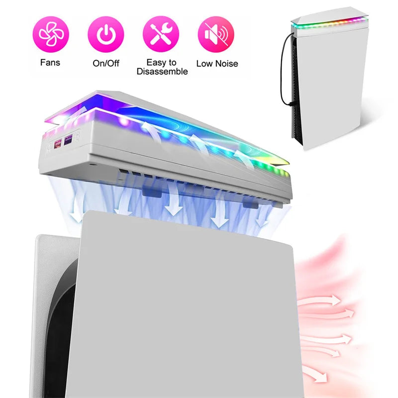 Console Cooling Fan With Dust Cover Colorful LED Light 2 USB