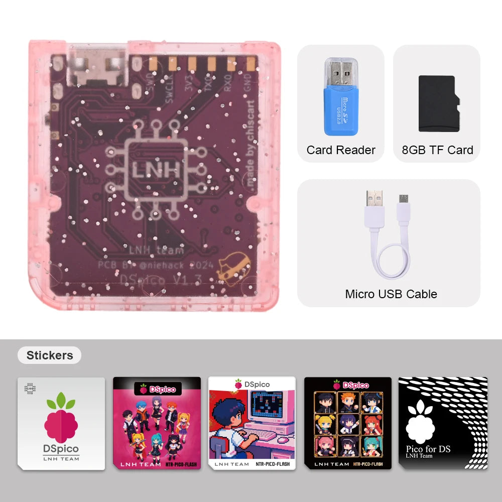 Chisfamily Micro USB Transparent DSpico Game Reader Adapter 16 MBit With LED RP2040 for Nintendo DS NDSL DSi 3DS Consoles