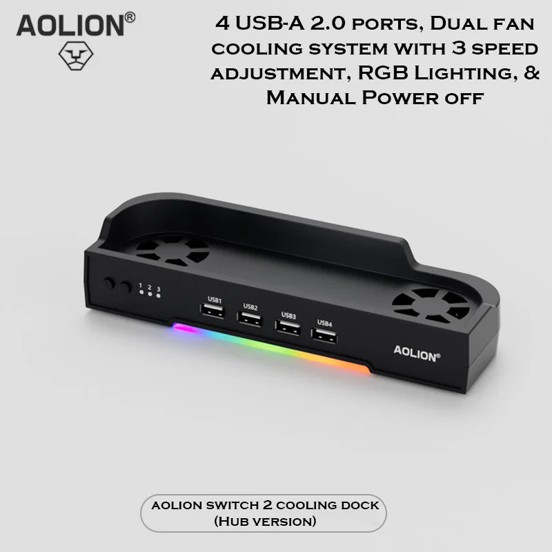For Switch 2 Gaming Console Cooling Fan Storage Base NS2 Console Bracket with RGB Light Effect Charging Dock Electronic Componen