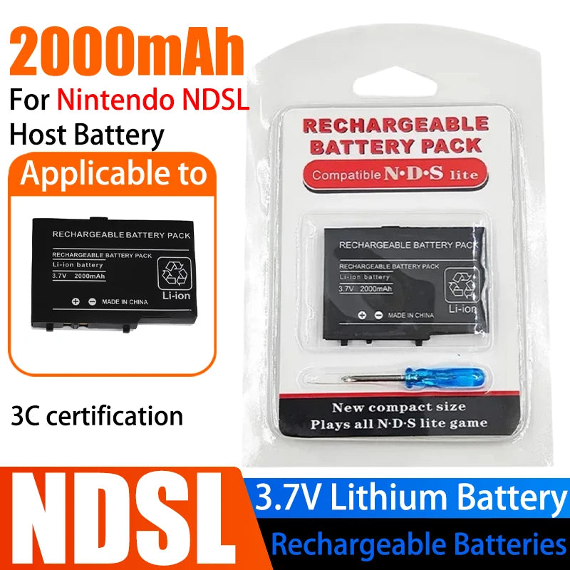 For Nintendo NDSL Host Battery 2000mAh 3.7V Lithium Recharge