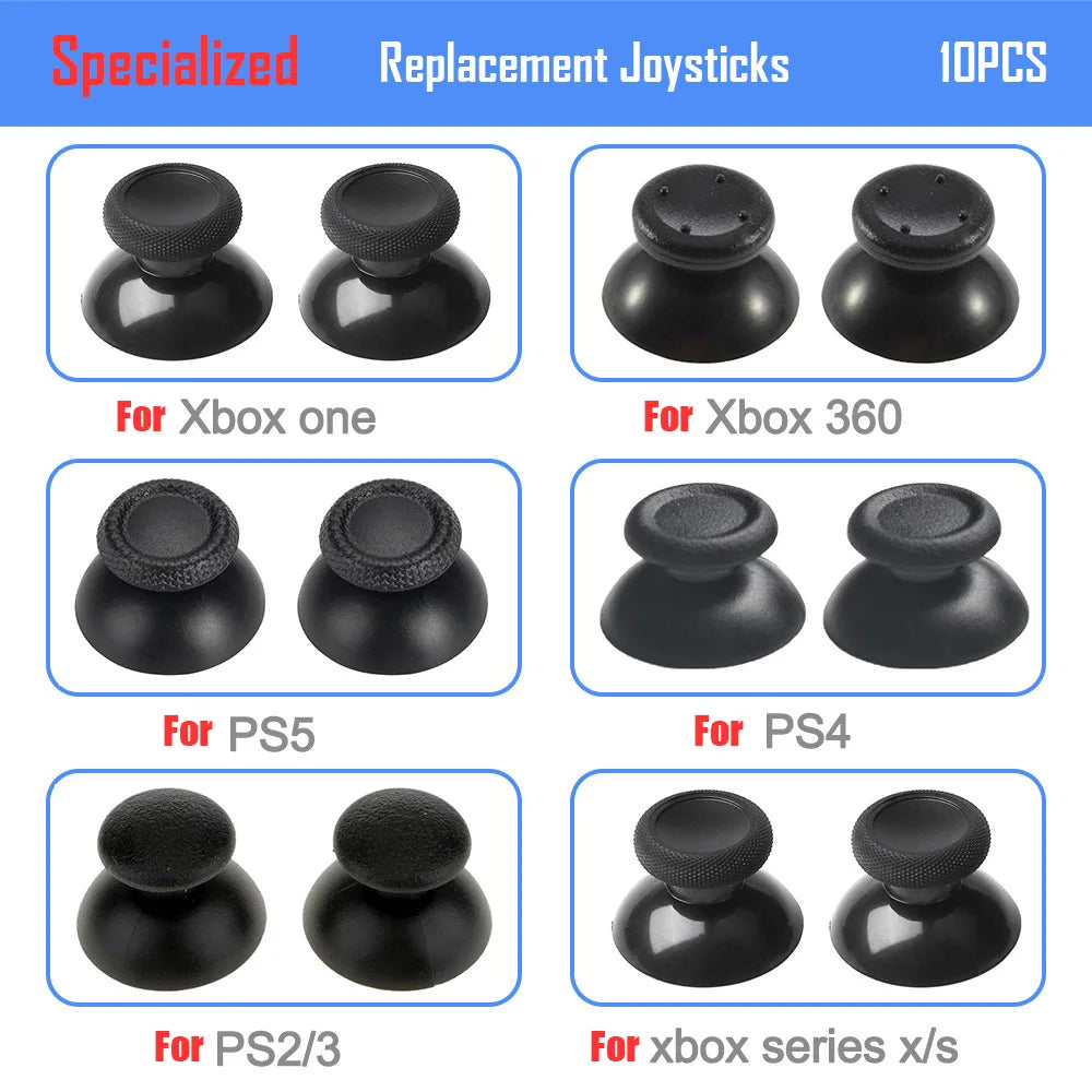10pcs Replacement Thumbsticks for PS5 PS4 PS3 PS2 Xbox One 3