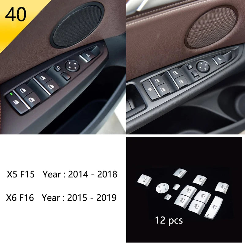 Chrome Car Styling Interior Button Panel Decoration Cover Trim Sticker frame For BMW X5 X6 F15 F16 2014-2019 Auto Accessories