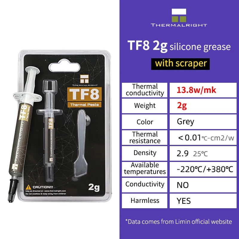 Thermalright TF8 13.8W/M.K Thermal Grease PC CPU/GPU Computer Notebook Graphics Card Non-Conductive Cooling Paste with Scraper