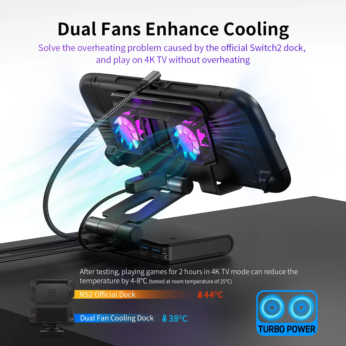 100W Docking Station for Switch 2 with Dual Cooling Fan 4K 6