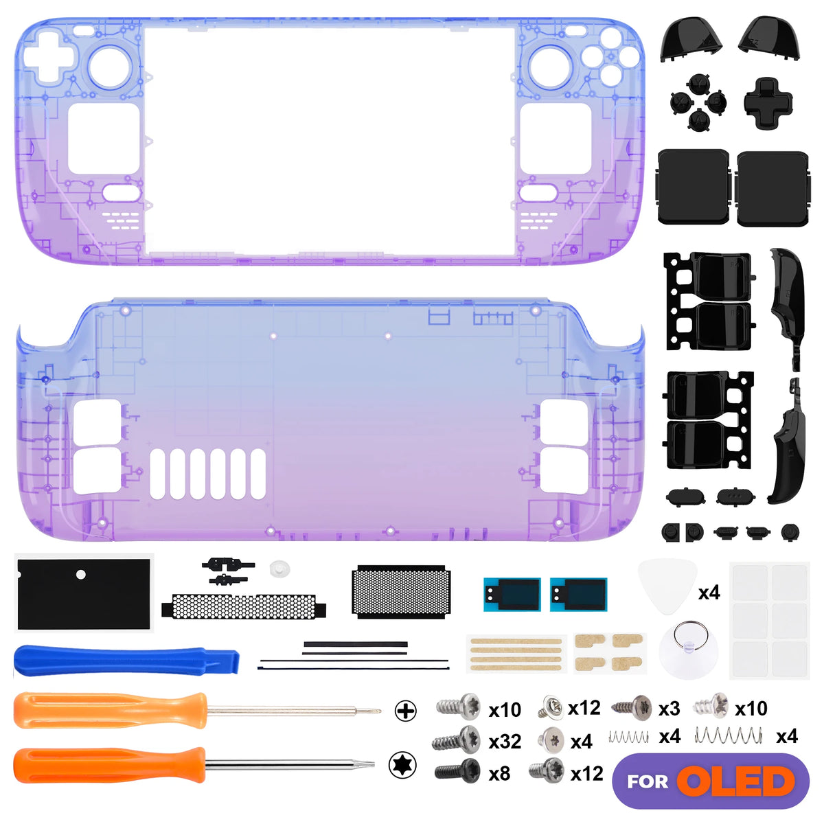 eXtremeRate Replacement Full Set Housing Shell W/Buttons for Steam Deck OLED Clear DIY Faceplate Back Plate Trackpad Case