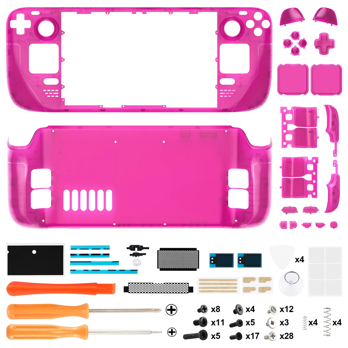 eXtremeRate DIY Replacement Shell for Steam Deck LCD Transparent Case Set Clear Edition Faceplate Back Plate Shell with Button