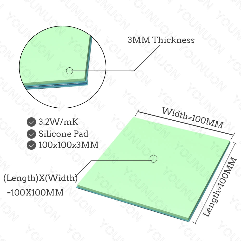 2 Pieces 100x100mm Thermal Pad 0.5mm/1mm/1.5mm/2mm/2.5mm/3mm/4mm/5mm Thickness GPU CPU Heatsink Cooling Conductive Silicone Pad