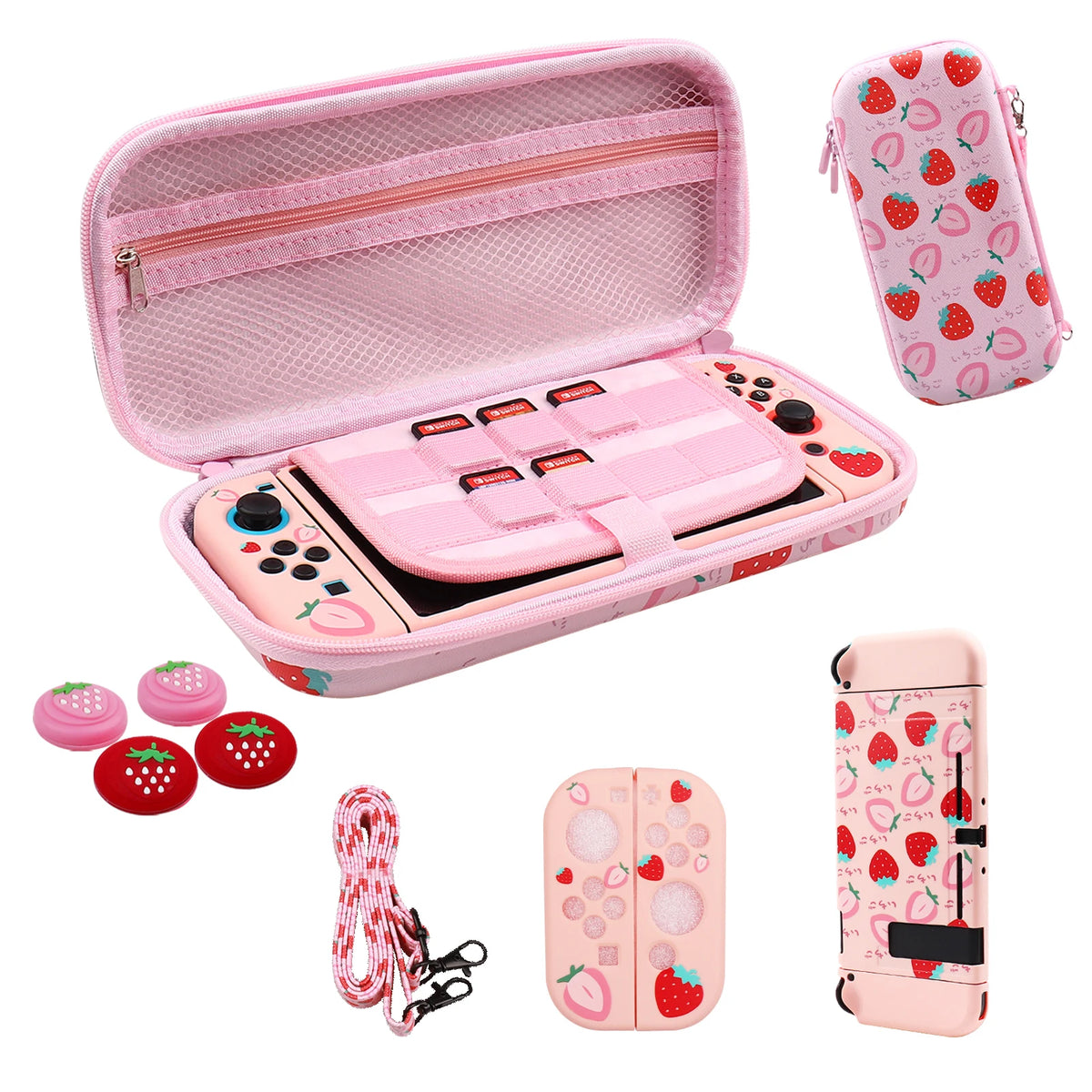 For Switch Carrying Case EVA Hard Shell with Strawberry & Ch